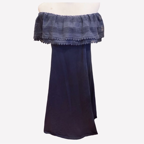 Boden Ruffle Off Shoulder Navy Blue Dress Relaxed Fit 6 Tall Coastal - Picture 6 of 10